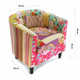 Versa Pink Patchwork Fauteuil pour Salon, Chambre ou Salle à Manger, Canapé Confortable et différent, avec accoudoirs, Dimensions (H x l x L) 56 x 62 x 64 cm, Coton et Bois, Couleur: Rose