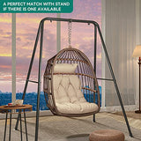 YITAHOME Fauteuil Oeuf Suspendu Charge Max. 150 kg Oeuf Suspendu Exterieur Jardin avec 2 Coussins, Cadre Robuste en Rotin, 105x74x72 cm Fauteuil Suspendu avec une Chaîne pour Intérieur, Marron & Beige