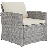 TecTake Salon de Jardin en Résine Tressée 4 Personnes, 1 Canapé, 2 Fauteuils, 1 Table avec Plateau en Verre, Coussins d’Assise et de Dossier Inclus (Gris Clair)