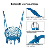 Greenstell Fauteuil Hamac Balançoire en Macramé avec Kit de Suspension, Fauteil Suspendu en Corde de Coton, Fauteuil Suspendu Confortable et Robuste,Capacité Maximum 130 Kilos (Bleu)