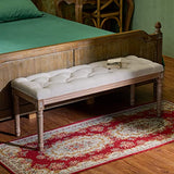 VONLUCE Banc Banquette Design Classique, Banc Rembourrée en Tissu, Banc Capitonné en Lin et Bois Massif pour Chambre Salle à Manger Salon Couloir Piano (120 x 40 x 46 cm)