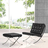Fauteuil de salon classique - Pliable - En cuir véritable - Avec cadre en acier inoxydable - Pour chambre à coucher, salon, salle de lecture (noir, avec ottomane)