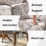 chairus Chaise Longue Rembourré en Lin Rétro Canapé Fauteuil à Imprimé avec Pieds en Bois Chaise de Loisirs pour Balcon Salon (Beige)
