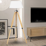 IDMarket - Lampadaire trepied Bois Clair réglable Blanc