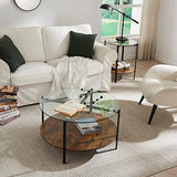 SICOTAS Table Basse Ronde Table Basse de Salon en Verre avec 2 Étagères, Structure en Métal, Design Industriel,Table en Verre pour Salon, Balcon, Bureau, 80 x 80 x 45 cm
