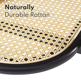 Harmati Table basse pour salon – Table d'appoint noire avec rangement, tables modernes du milieu du siècle, pieds en bois massif et rotin naturel