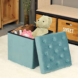 Bonlife Boite de Rangement Intérieur Tabouret Pliant Coffre a Jouet Poufs et Repose Pieds Couleur Bleu-Vert Rétro Charge Max de 150kg 40x40x40cm