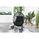 CONCEPT USINE | Fauteuil Oeuf sur Pieds Beige en Résine Noir Aspect Rotin | Design Jane | Structure en Acier | Coussin déperlant | Hamac Balançoire sur Pied terrasse Jardin Balcon | Résiste à l'eau