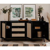 HOMIFAB Buffet cannage et Effet Bois Noir 175 cm - Padang