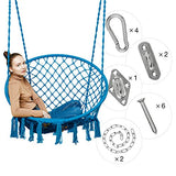 Greenstell Fauteuil Hamac Balançoire en Macramé avec Kit de Suspension, Fauteil Suspendu en Corde de Coton, Fauteuil Suspendu Confortable et Robuste,Capacité Maximum 130 Kilos (Bleu)
