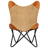 vidaXL Chaise Papillon Chaise de Salon Chaise de Salle de Séjour Chaise de Chambre à Coucher Chaise de Maison Intérieur Marron Cuir Véritable et Toile