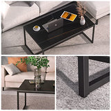 FATIVO Table Basse Marbre de Salon: Table Café Industrielle Rectangulaire Design Table Basse Noir Moderne Scantinave en Pierre Frittée Grand Plateau pour Salon Bureau Café - Noir 100x60x43cm