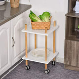 Chariot de service desserte de cuisine à roulettes design scandinave 2 étagères bois de pin MDF blanc