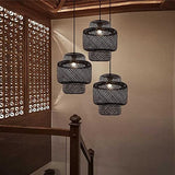 BUGUSX Suspension en Bambou Naturel et rotin Lustre en Bambou tissé Noir Abat-Jour en rotin en Osier Lampe à Tisser Lanterne Suspension Lampe Cuisine Île Éclairage Chambre Restaurant Décoration Lampe