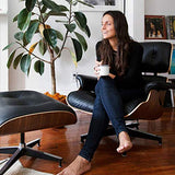 CN Cover Fauteuil Inclinable en Cuir Véritable avec Repose-Pieds Mid Century Classic Lounge Chair Chaise Longue Fauteuil Inclinable Canapé Inclinable en Bois Stratifié Et Base en Aluminium