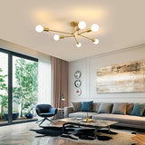 Comely Lustre Sputnik Moderne, 6 Lumières Plafonnier Industriel Vintage, E27 Doré Plafonniers en Fer, Lampe de Plafond pour Salon, Chambre, Salle à manger, Diamètre 70cm (sans Ampoule)