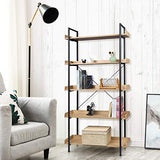 WOLTU Étagère de Rangement Bibliothèque en Bois et Métal à 5 Niveaux, Style Industriel 91x25,5x173 cm, Noir+ Chêne Clair RGB12hei