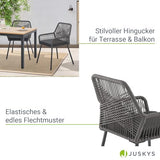 Juskys Ensemble de 2 chaises de Jardin Kastos en Corde - Chaise d'extérieur avec accoudoir et Coussin - Chaise de Jardin supportant 150 kg - Jardin, Balcon - chaises Grises