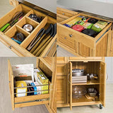 SoBuy® FKW70-N Meuble de Rangement Cuisine Buffet de Cuisine Roulant Desserte sur roulettes en Bambou - Plans de Travail en Acier INOX Grande Armoire de Rangement