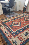 Tapis Kilim Kilim noué à la main rouille, bleu et ivoire 100% laine 120x180cm