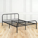 H.J WeDoo Cadre de lit en Métal Design pour 2 Personnes Cadre de Structure Métallique avec 10 Pieds en Métal et Sommier Intégré 198x142cm - Noir