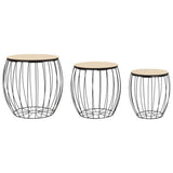 Festnight Tables gigognes Table Basse 3pcs Table de Salon Table Basse Design en Bois Massif Noir en Fer