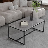 FATIVO Table Basse Marbre de Salon: Table Café Industrielle Rectangulaire Design Table Basse Noir Moderne Scantinave en Pierre Frittée Grand Plateau pour Salon Bureau Café - Gris 100x60x43cm