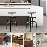 Lot de 2 Tabourets de Bar, Chaise De Bar, Industriel Tabouret de Bar, Hauteur Réglable en Bois de Métal Design Bistro Pub Chaise avec Repose-Pieds, Piètement en Fer, Pivotant à 360°