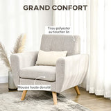 HOMCOM Fauteuil de Salon Relax Style scandinave Dossier capitonné en Tissu 85 x 76,5 x 86 cm - Gris Clair et Pieds en Bois
