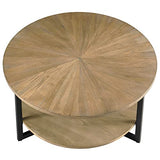 Padma House Table Basse Ronde en Bois Massif, Table de Salon, Table de canapé, Structure en métal, Table Basse à 2 étages, Table Basse,Facile à Monter