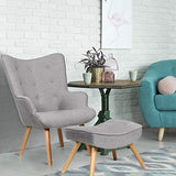 Fauteuil scandinave + pouf Lylou Tissu Gris clair