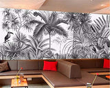 ZXCVWY 3D Fond D'Écran Murales Auto-Adhésif Rétro Jungle Tropicale Noire Et Blanche Peinte À La Main Européenne 350 X 256 Cm(W*H) Autocollant Peut Bouger Photo Fond D'Écran Effet 3D Famille Chambre S