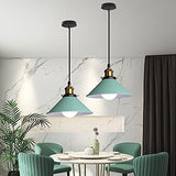 iDEGU Lustre Rétro Suspension Luminaire Vintage 22CM Métal Plafonnier Abat-jour Industriel E27 Lampe de Plafond pour Salon Cuisine Chambre Restaurant (Vert - 1 Lampe)