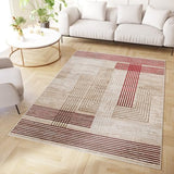 TAPISO Crystal Tapis Poils Courts Moderne Rouge Blanc Beige Motif Lignes Effet 3D Brillant Doux Tapis Salon Chambre Adulte Salle à Manger Oeko-TEX 160 x 220 cm