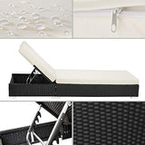TecTake 2X Chaise Longue Bain de Soleil + Table en Aluminium et Résine Tressée + Deux Set de Housses + Housse de Protection - diverses Couleurs au Choix - (Noir | no. 401500)