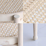 Tables Table d'appoint ronde,Processus de tissage de surface en rotin,Petite table de canapé à 2 niveaux avec rangement,Table de collation Pour le salon, la(Size:18.70 * 18.70 * 21.65in,Color:blanc)