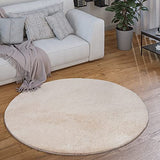 Tapis Rond Salon Tapis Poil Ras Moderne Moelleux Lavable Monochrome, Dimension:Ø 200 cm Rond, Couleur:Beige