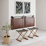 Nathan James Harlow Tête de lit rembourrée en Tissu avec Sangles en Cuir PU Vintage et Rails en métal Noir Mat, Métal Cuir, Marron/Noir, Queen Size