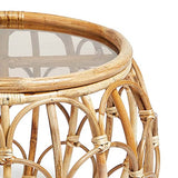BTFY Table basse en rotin - Table centrale ronde en rotin avec plateau en verre - Table basse en osier - Style bohème et scandinave - Pour salon et salon - Sans assemblage - Gamme Evelyn
