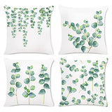 Bonhause Lot de 4 Housse de Coussin Feuilles d'eucalyptus 45 x 45 cm Plante Verte Velours Doux Décoratif Taie d'oreiller pour Canapé Lits Chaises Voiture Salon Maison Décor