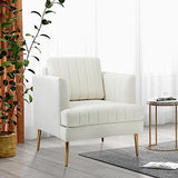 HULALA Home Fauteuil d'appoint en Velours Fauteuil Club Moderne en Velours avec Coussin Amovible et Pieds en Métal Doré Canapé capitonné en Velours pour la Réception des Clients Blanc