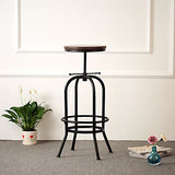 IKAYAA Tabouret Bar Industriel | Bois de Pin Naturel et Métal | Marron Rustique et Noir| Hauteur Réglable | Tabouret Haut pour Salon, Salle à Manger, Cuisine