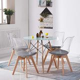H.J WeDoo Lot de 4 Transparente Scandinave Chaises de Salle à Manger, Rétro Chaises Tulip Tissu Rembourrée en Polycarbonate arrière et Bois de hêtre Massif- Gris