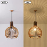 LANTING E27 Suspension Luminaire salle à manger, pendentif chambre lumineuse Suspendue bois, Table à manger suspension Lumière hauteur réglable, Convient aux cafés des hôtels, Ø45cm, 5W