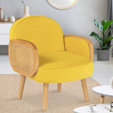 IDMarket - Fauteuil Elina en Velours Jaune et cannage