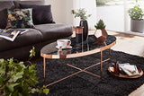 FineBuy Table Basse Ovale 110 x 40 x 56 cm Apparence De Marbre Noir | Table d'appoint Conception Moderne | Table De Sofa Structure Métallique Cuivre | Table De Salon Grand Verre De Sécurité Acier