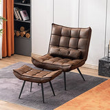 MCombo 4779 Fauteuil de relaxation moderne avec coussin de taille pour salon, style rétro, vintage, fauteuil de lecture, fauteuil rembourré, tissu microfibre, marron