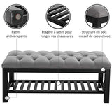 HOMCOM Banc Banquette capitonnée Style Classique Chic Banc à Chaussures dim. 108L x 45l x 46H cm Bois Massif Caoutchouc Noir Polyester Gris