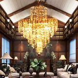 Ridgeyard Lustre en Cristal 3 Lumineux Chaîne Réglable Moderne Style Goutte de Cristal K5 Eclairage LED de Plafonnier Plafond pour chambre salon couloir,7 Niveaux, Or