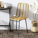 HOMCOM Lot de 2 chaises de Salle à Manger Design bohème en résine tressée Imitation rotin et piètement métal - 44 x 58 x 85 cm - Jaune